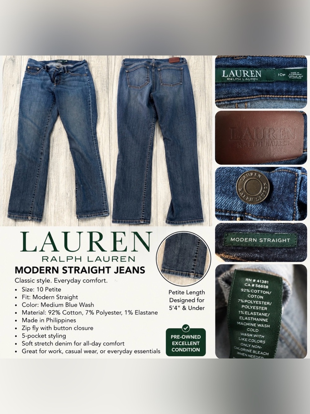 Lauren Ralph Lauren Modern Straight Jeans Women’s 10P Petite Medium Wash